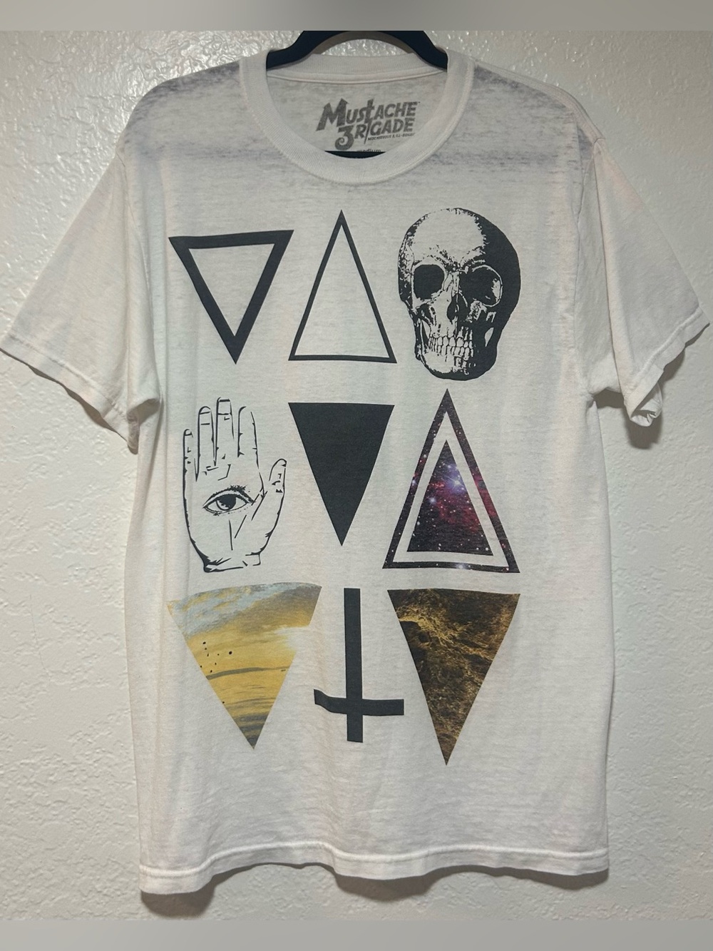Mustache Brigade Geometric/ Cult Iconography White Tee
